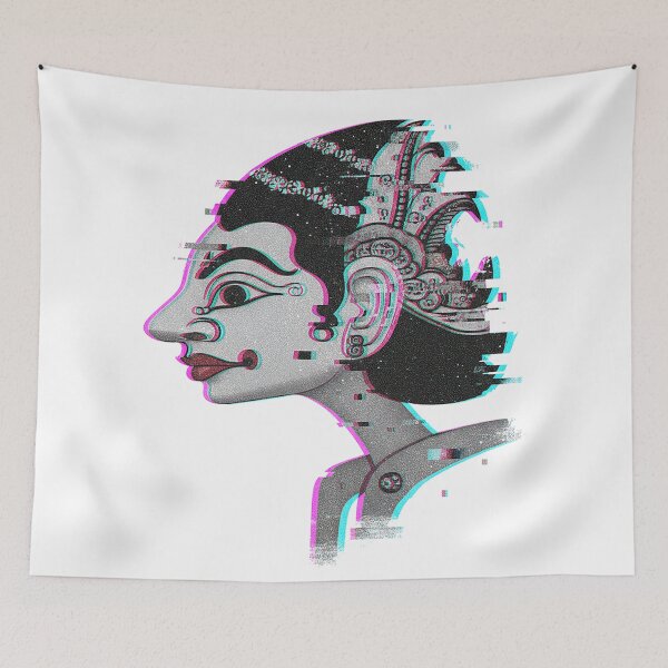 Item preview, Glitch Art Tribal Profile – Cyberpunk Ancient Deity Digital Art designed and sold by cannsuh.