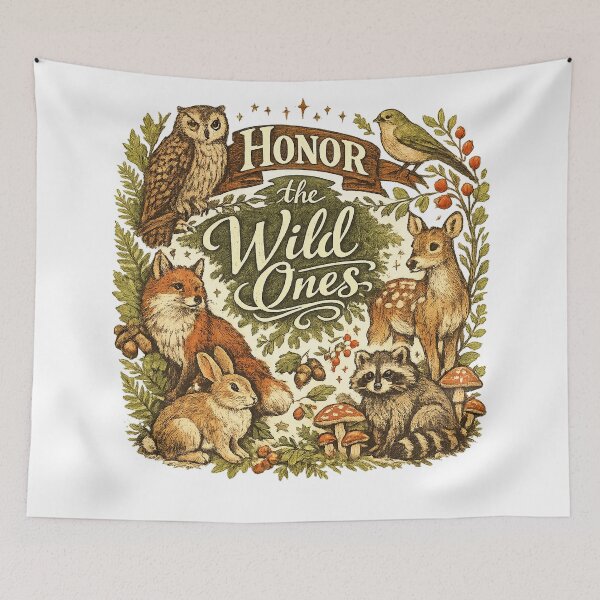 Item preview, Honor the Wild Ones Woodland Animals Cottagecore Forest Wildlife Nature Art designed and sold by inkoutninja.