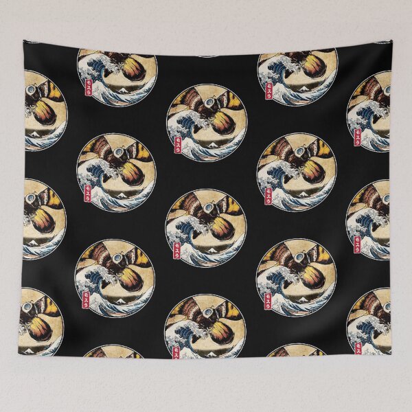 Item preview, The Great Wave Giant Moth Japanese Ukiyo-e Vintage Woodblock Kaiju Art designed and sold by Machomanshop.
