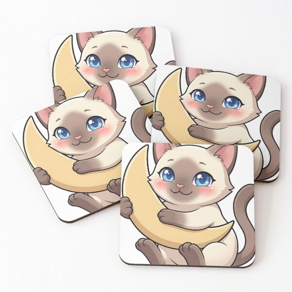 Item preview, Cute Siamese Kitten Hugging Crescent Moon designed and sold by pumsquare.