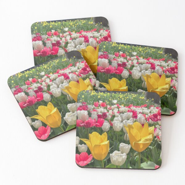 Item preview, Yellow Tulips in a Pink and White Spring Garden designed and sold by Be Captured by Brittany Emma.