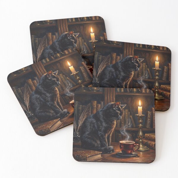 Item preview, Gothic Black Cat With Red Coffee Cup designed and sold by gelisyaarnold.