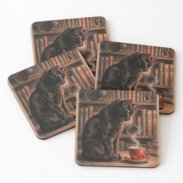 Item preview, Vintage Charcoal Sketch Black Cat Coffee designed and sold by gelisyaarnold.