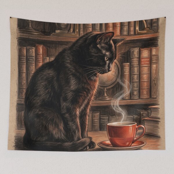 Item preview, Vintage Charcoal Sketch Black Cat Coffee designed and sold by gelisyaarnold.