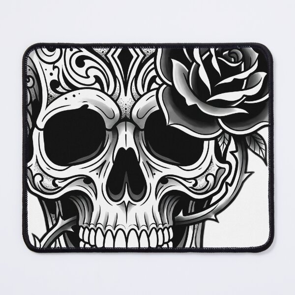 Item preview, Blackwork Skull and Black Rose Tattoo Flash designed and sold by IllumeInk.