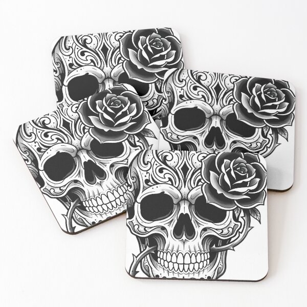 Item preview, Blackwork Skull and Black Rose Tattoo Flash designed and sold by IllumeInk.