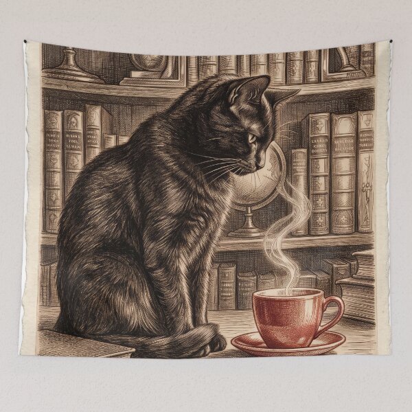Item preview, Antique Copperplate Etching Black Cat Art designed and sold by gelisyaarnold.