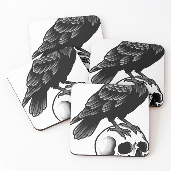 Item preview, Blackwork Raven Perched on a Skull Tattoo Flash designed and sold by IllumeInk.