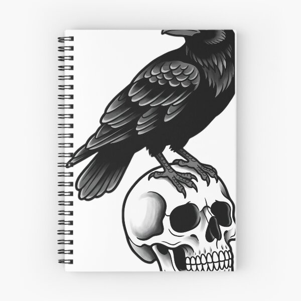 Item preview, Blackwork Raven Perched on a Skull Tattoo Flash designed and sold by IllumeInk.