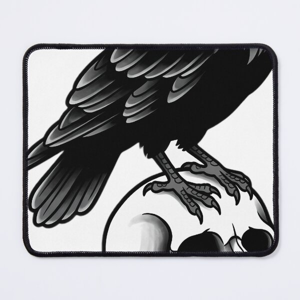 Item preview, Blackwork Raven Perched on a Skull Tattoo Flash designed and sold by IllumeInk.