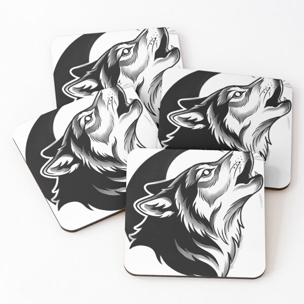 Item preview, Blackwork Howling Wolf and Full Moon Tattoo Flash designed and sold by IllumeInk.