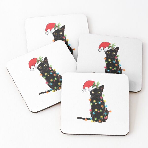 Item preview, Black Cat Christmas Lights Santa Hat Holiday designed and sold by Aniverlia.