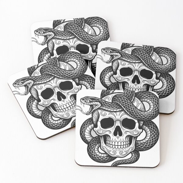 Item preview, Blackwork Serpent Coiled Around a Skull Tattoo Flash designed and sold by IllumeInk.