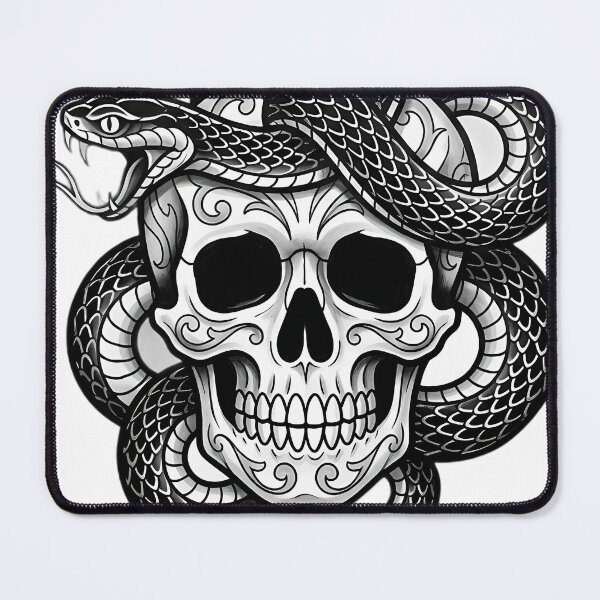 Item preview, Blackwork Serpent Coiled Around a Skull Tattoo Flash designed and sold by IllumeInk.