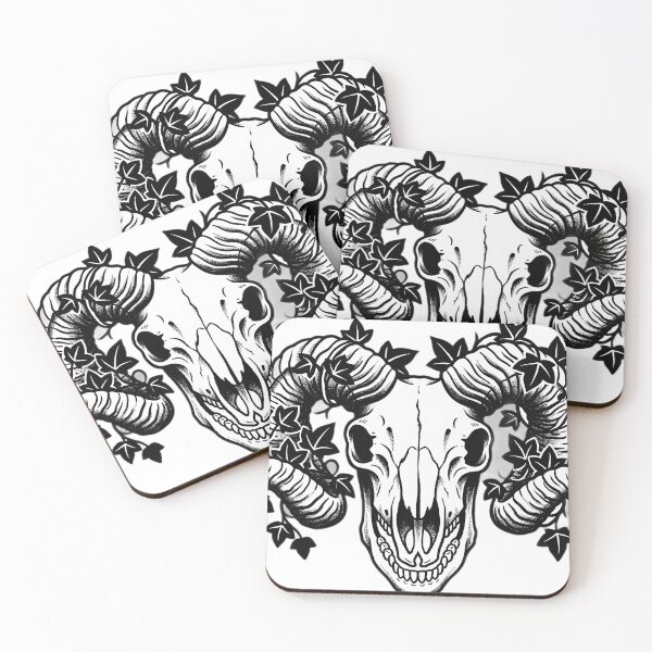 Item preview, Blackwork Ram Skull with Ivy Tattoo Flash designed and sold by IllumeInk.