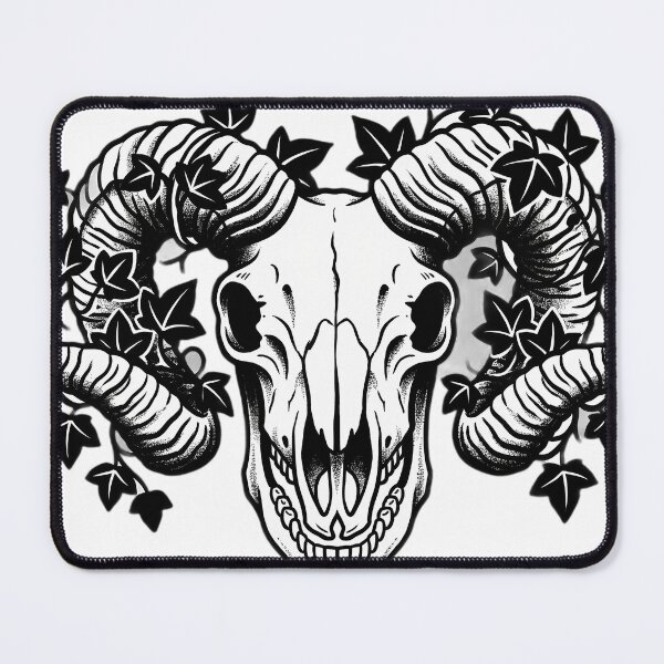 Item preview, Blackwork Ram Skull with Ivy Tattoo Flash designed and sold by IllumeInk.