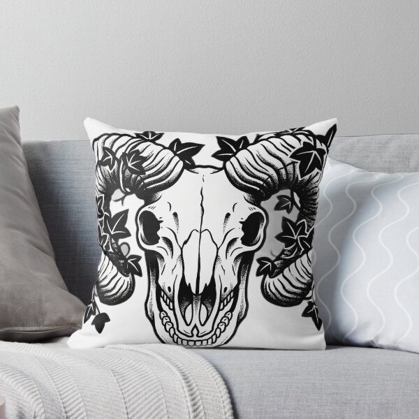 Item preview, Blackwork Ram Skull with Ivy Tattoo Flash designed and sold by IllumeInk.
