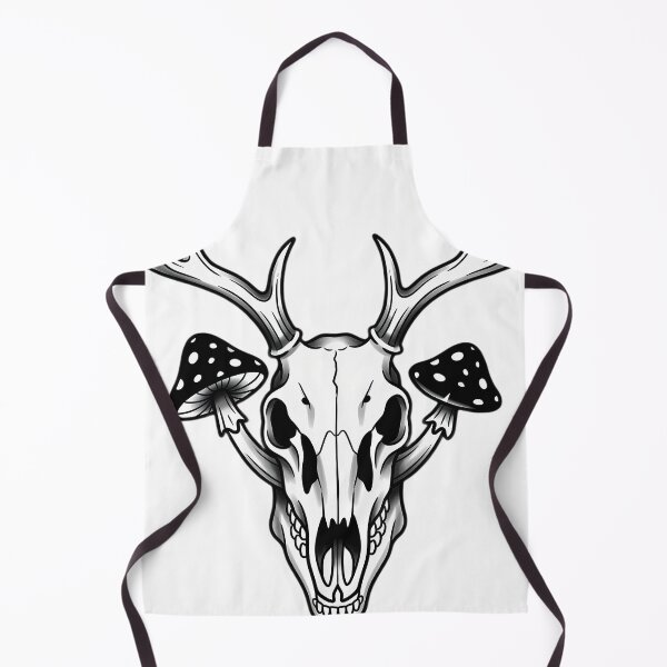 Item preview, Blackwork Stag Skull with Toadstools Tattoo Flash designed and sold by IllumeInk.