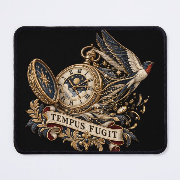 Item preview, Tempus Fugit Time Flies – Embroidered Pocket Watch and Swallow Design designed and sold by Emoji Emblems.