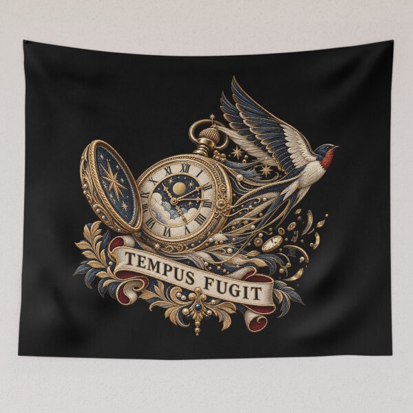 Item preview, Tempus Fugit Time Flies – Embroidered Pocket Watch and Swallow Design designed and sold by Emoji Emblems.