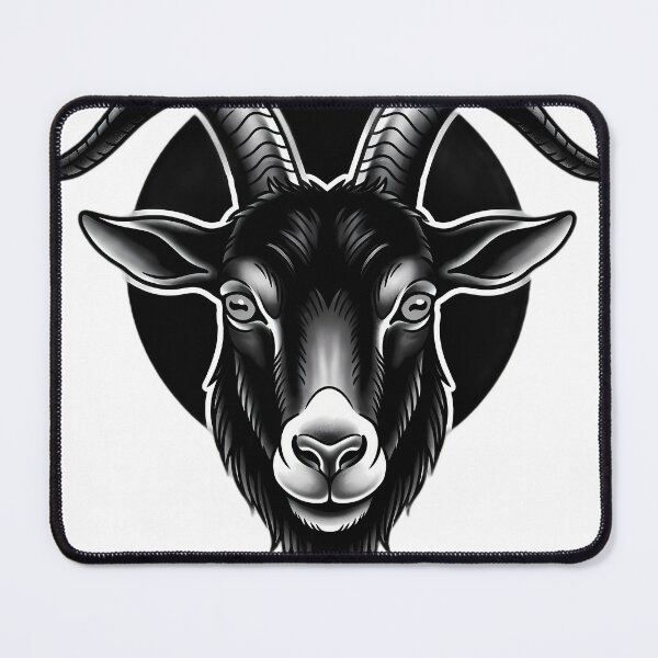 Item preview, Blackwork Black Goat and Full Moon Tattoo Flash designed and sold by IllumeInk.