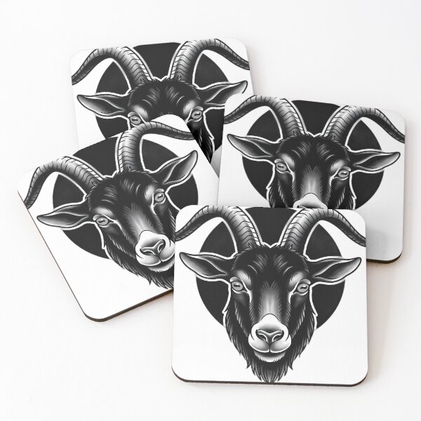 Item preview, Blackwork Black Goat and Full Moon Tattoo Flash designed and sold by IllumeInk.