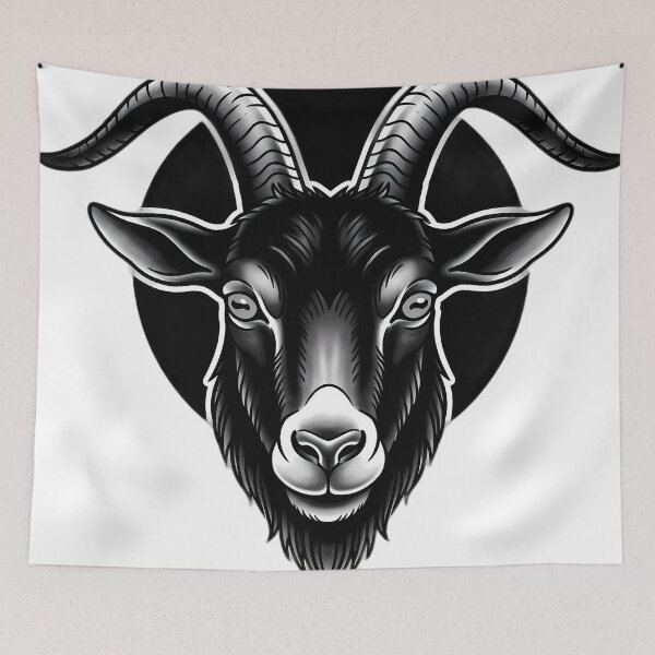 Item preview, Blackwork Black Goat and Full Moon Tattoo Flash designed and sold by IllumeInk.
