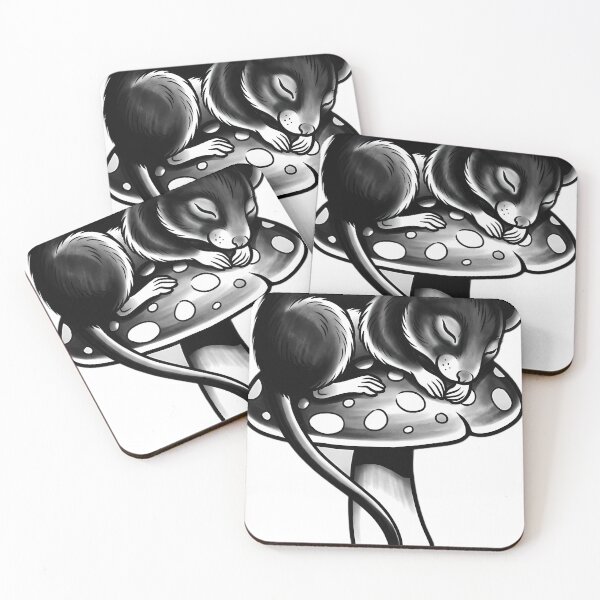 Item preview, Blackwork Dormouse on a Gothic Toadstool Tattoo Flash designed and sold by IllumeInk.