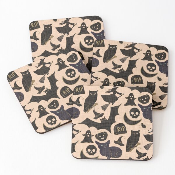 Item preview, Halloween black cats witches ghosts bats pumpkins  skulls - black and beige designed and sold by ahahdodo.