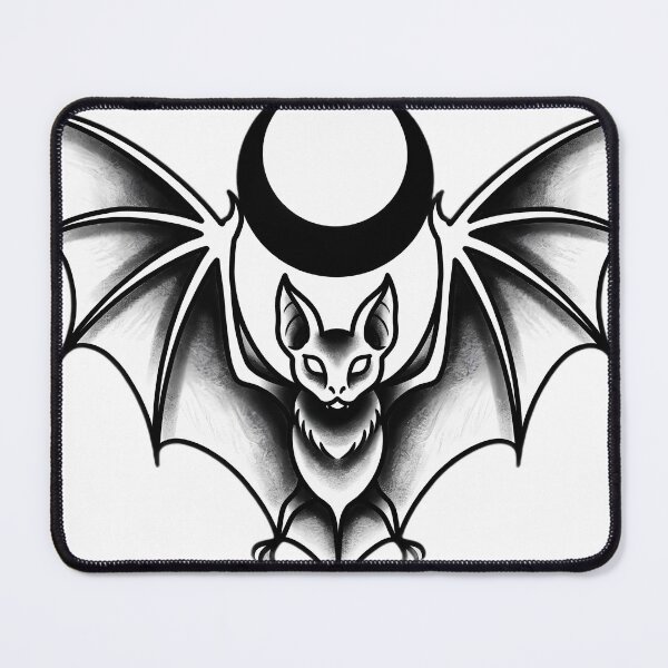 Item preview, Blackwork Bat with Crescent Moon Tattoo Flash designed and sold by IllumeInk.