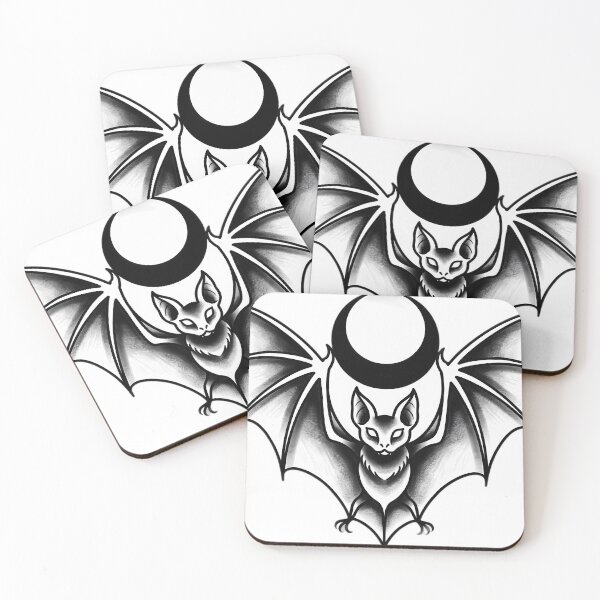 Item preview, Blackwork Bat with Crescent Moon Tattoo Flash designed and sold by IllumeInk.