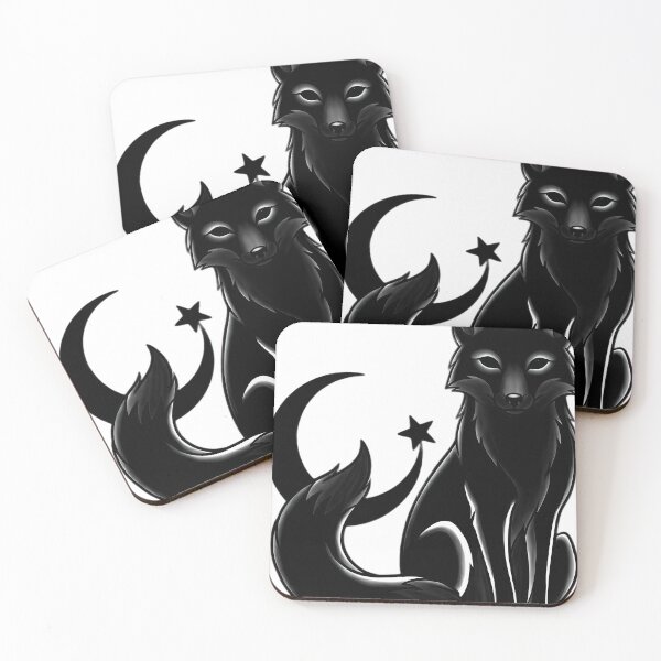 Item preview, Blackwork Sitting Fox and Crescent Moon Tattoo Flash designed and sold by IllumeInk.