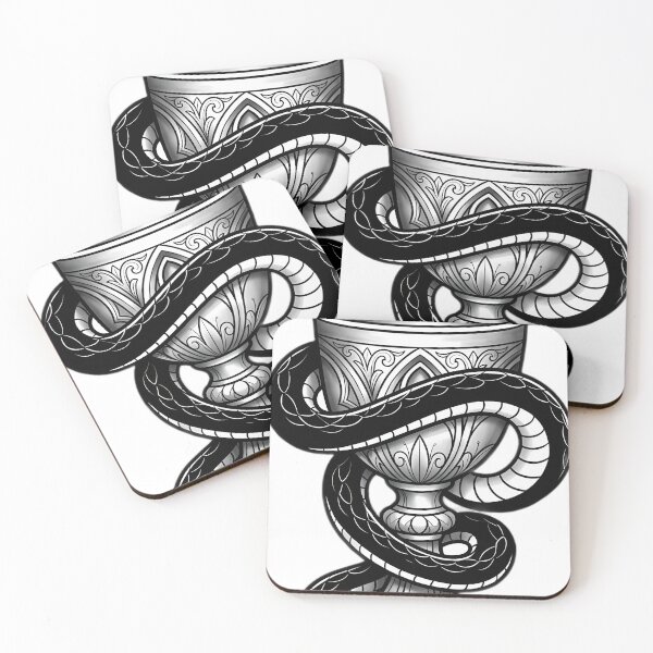 Item preview, Blackwork Serpent Coiled on a Gothic Chalice Tattoo Flash designed and sold by IllumeInk.