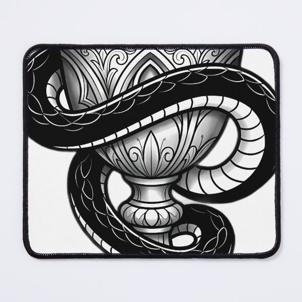 Item preview, Blackwork Serpent Coiled on a Gothic Chalice Tattoo Flash designed and sold by IllumeInk.