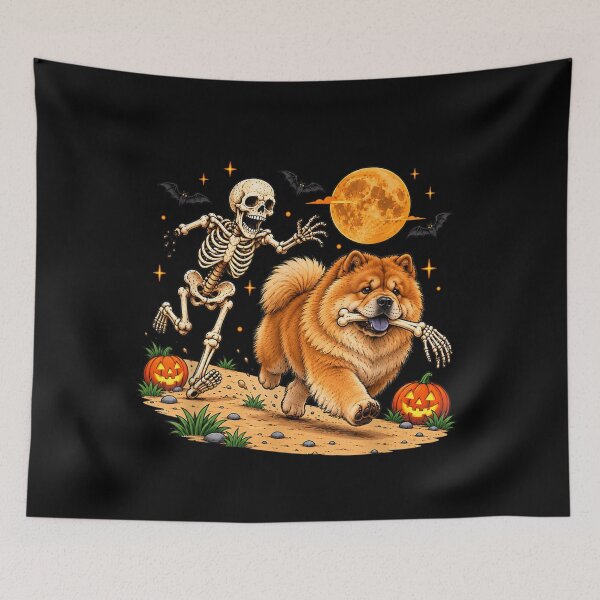 Item preview, Funny Skeleton Chasing Chow Chow Halloween Dog Mom Pet Lover designed and sold by DunciOcukino.