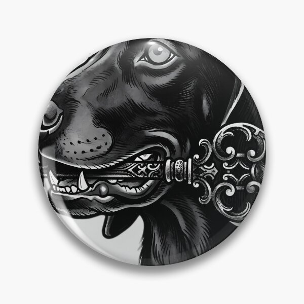 Item preview, Blackwork Black Hound with a Skeleton Key Tattoo Flash designed and sold by IllumeInk.