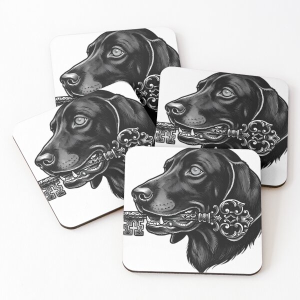 Item preview, Blackwork Black Hound with a Skeleton Key Tattoo Flash designed and sold by IllumeInk.