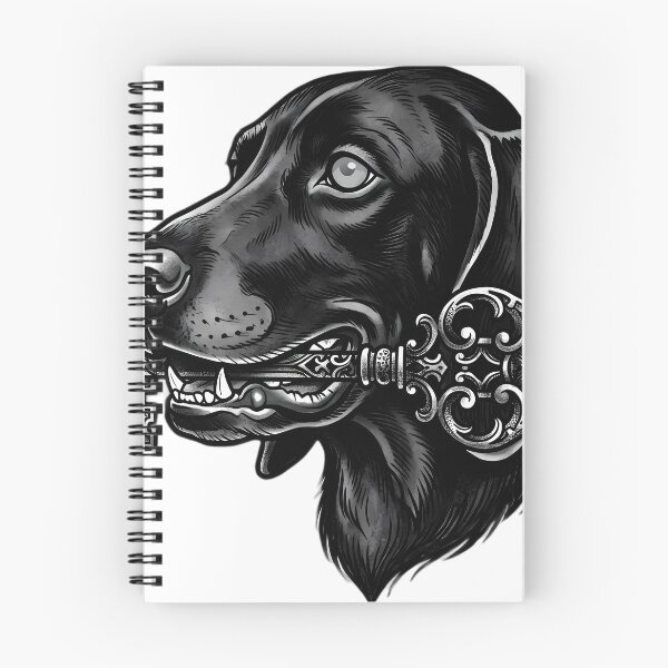 Item preview, Blackwork Black Hound with a Skeleton Key Tattoo Flash designed and sold by IllumeInk.