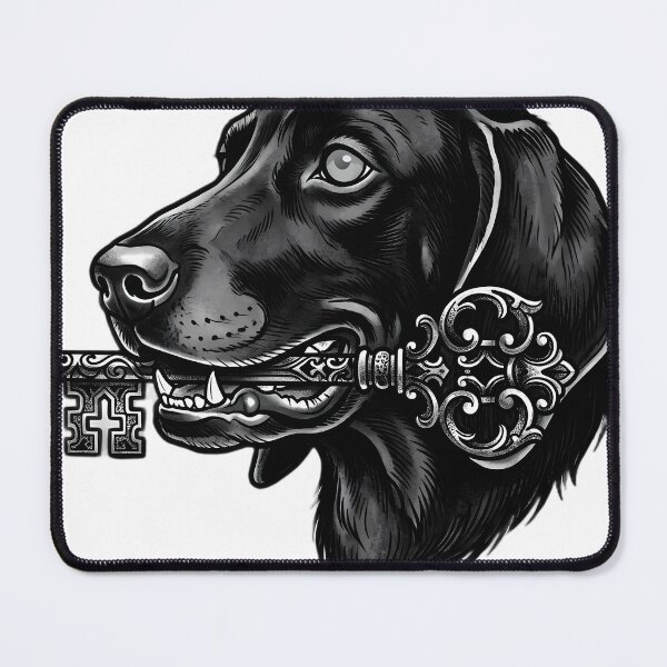 Item preview, Blackwork Black Hound with a Skeleton Key Tattoo Flash designed and sold by IllumeInk.
