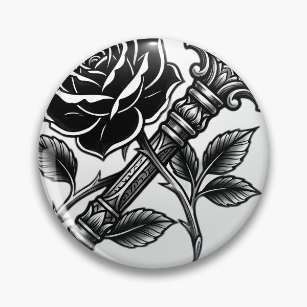 Artikelvorschau, Tattoo-Vorlage mit verziertem Skelettschlüssel und schwarzer Rose in Blackwork-Technik entworfen und verkauft von IllumeInk.