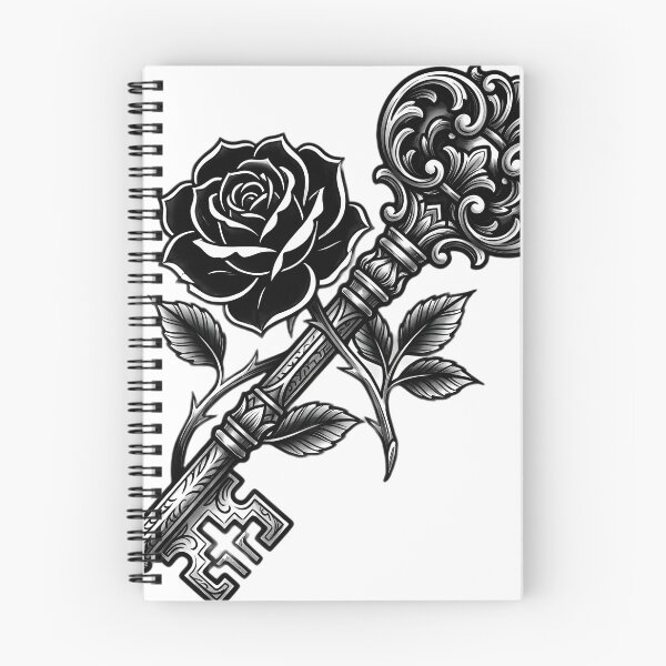 Item preview, Blackwork Ornate Skeleton Key and Black Rose Tattoo Flash designed and sold by IllumeInk.