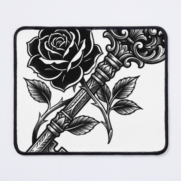 Item preview, Blackwork Ornate Skeleton Key and Black Rose Tattoo Flash designed and sold by IllumeInk.