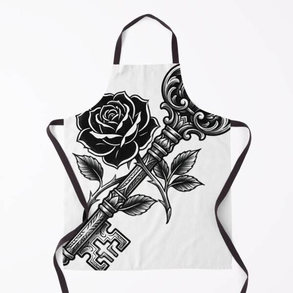 Item preview, Blackwork Ornate Skeleton Key and Black Rose Tattoo Flash designed and sold by IllumeInk.