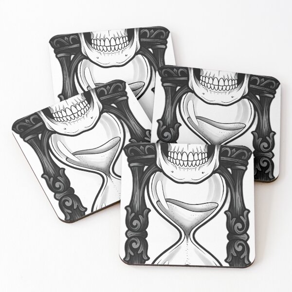 Item preview, Blackwork Memento Mori Hourglass and Skull Tattoo Flash designed and sold by IllumeInk.