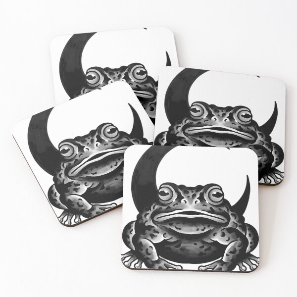 Item preview, Blackwork Gothic Toad with a Crescent Moon Tattoo Flash designed and sold by IllumeInk.
