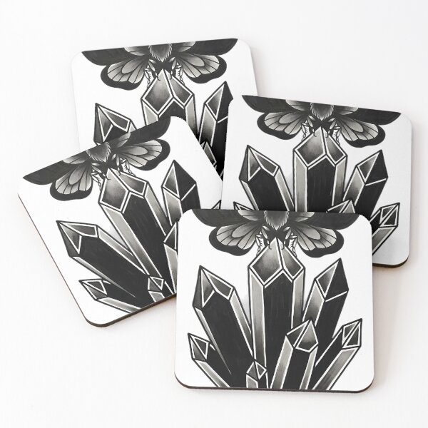 Item preview, Blackwork Gothic Crystal Cluster with a Moth Tattoo Flash designed and sold by IllumeInk.