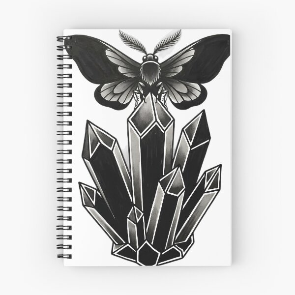Item preview, Blackwork Gothic Crystal Cluster with a Moth Tattoo Flash designed and sold by IllumeInk.
