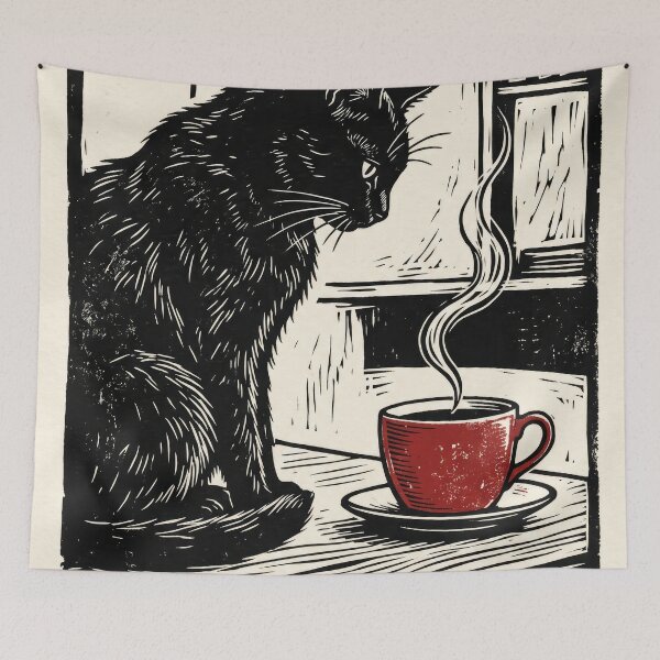 Item preview, 1930s Linocut Relief Black Cat Print designed and sold by gelisyaarnold.