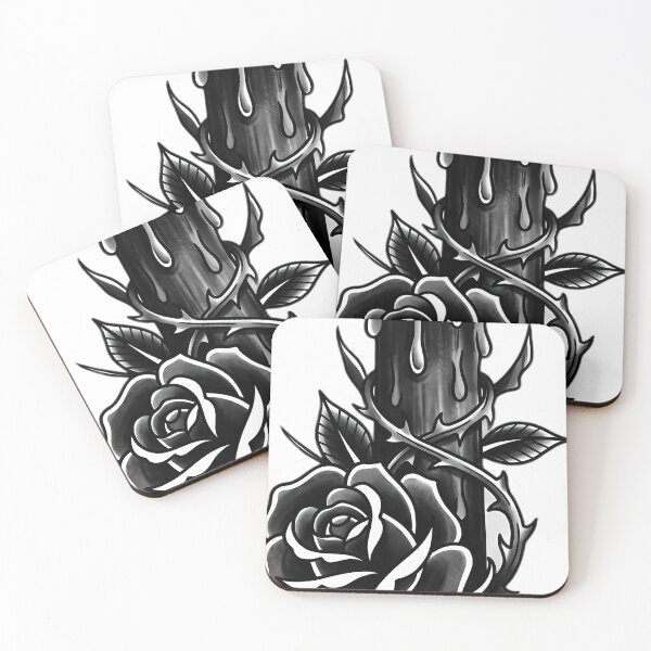 Item preview, Blackwork Melting Candle and Black Rose Tattoo Flash designed and sold by IllumeInk.