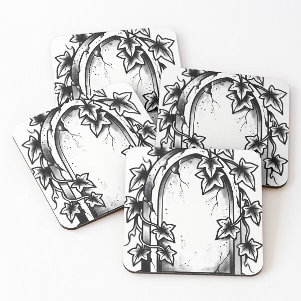 Item preview, Blackwork Weathered Tombstone with Ivy Tattoo Flash designed and sold by IllumeInk.